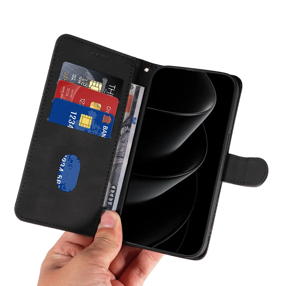 For iPhone 18 Pro Max / 17 Pro Max Wallet Case Leather Phone Cover Stand with Curved Line Design -  Black - 7