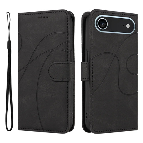 For iPhone Air Wallet Case Leather Phone Cover Stand with Curved Line Design -  Black - 1