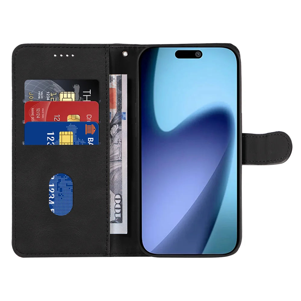 For iPhone Air Wallet Case Leather Phone Cover Stand with Curved Line Design -  Black - 2