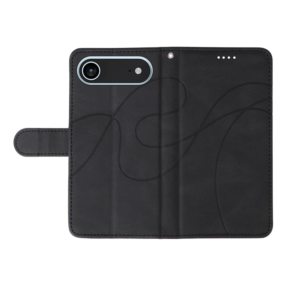 For iPhone Air Wallet Case Leather Phone Cover Stand with Curved Line Design -  Black - 3