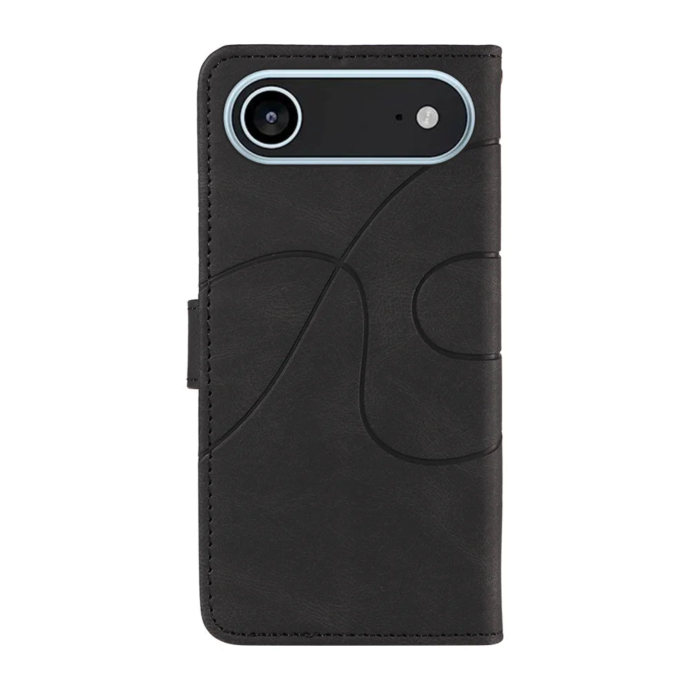 For iPhone Air Wallet Case Leather Phone Cover Stand with Curved Line Design -  Black - 6