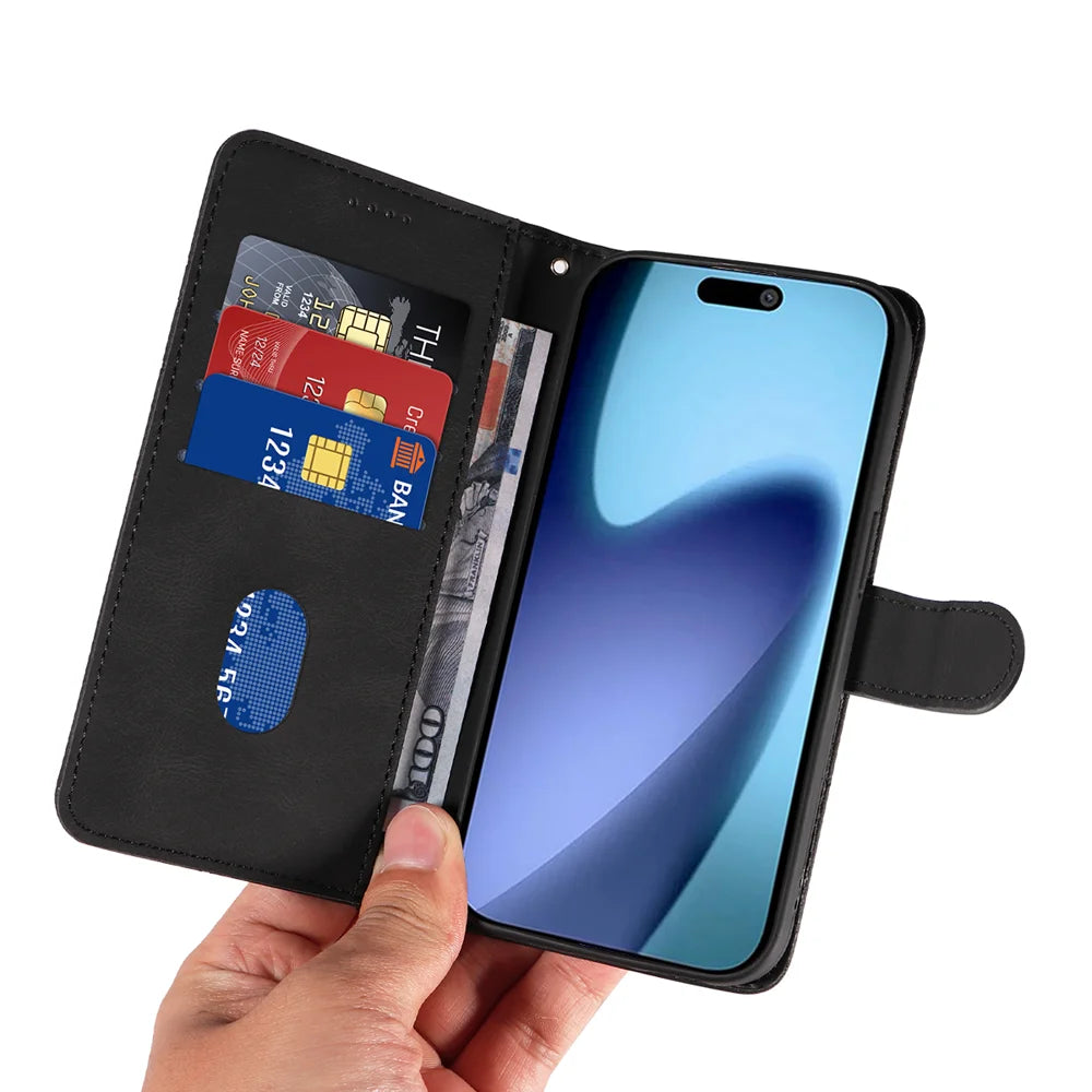 For iPhone Air Wallet Case Leather Phone Cover Stand with Curved Line Design -  Black - 7