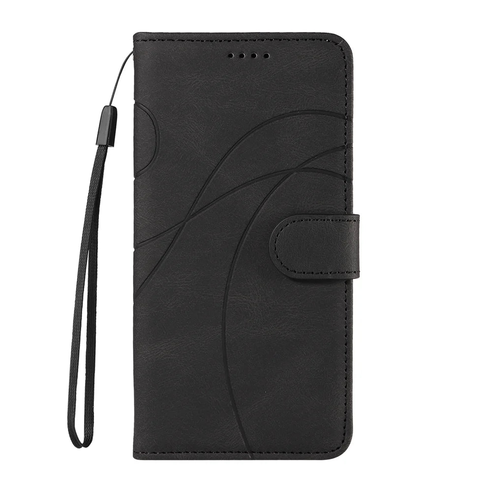 For iPhone 17 Wallet Case Leather Phone Cover Stand with Curved Line Design -  Black - 6
