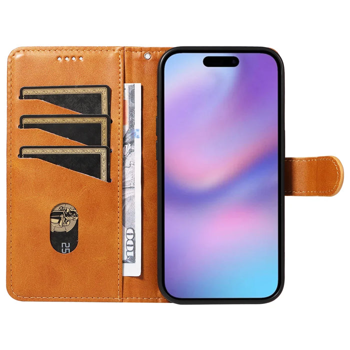 For iPhone 17 Wallet Case T-Shape Lines Leather Phone Cover Stand - Brown - 2