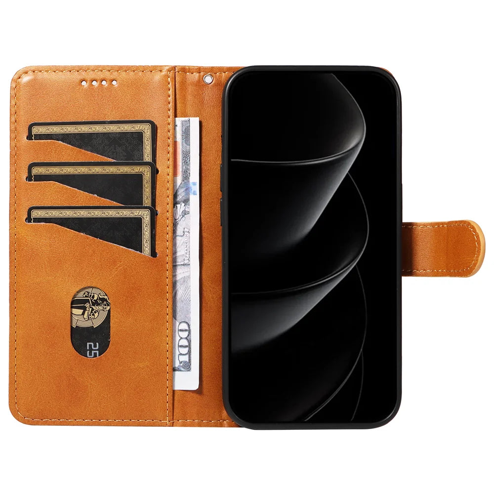 For iPhone 18 Pro Max / 17 Pro Max Wallet Case T-Shape Lines Leather Phone Cover Stand - Brown - 2