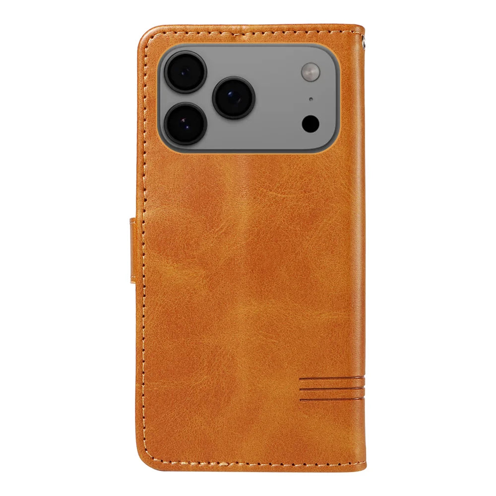 For iPhone 18 Pro Max / 17 Pro Max Wallet Case T-Shape Lines Leather Phone Cover Stand - Brown - 7