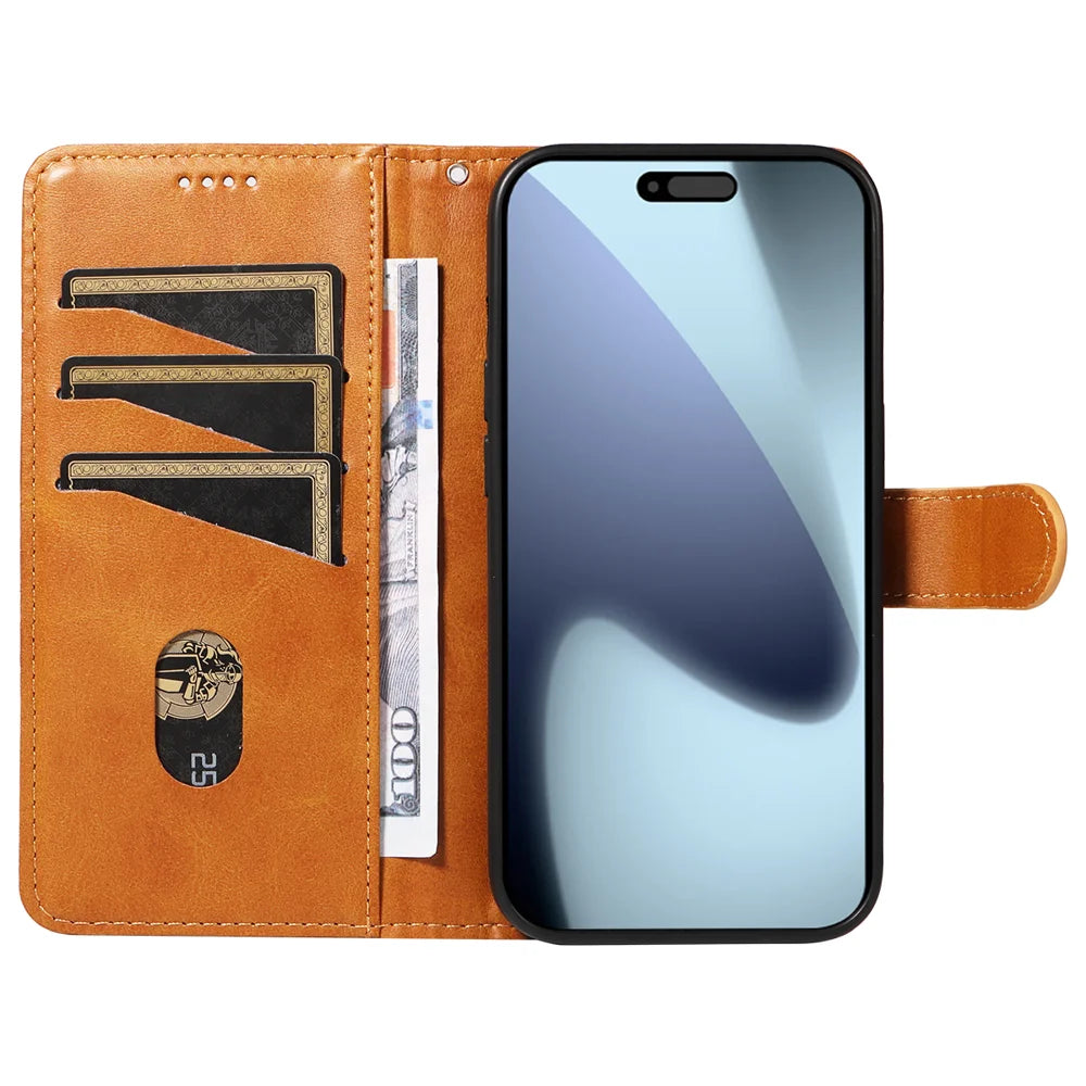 For iPhone 18 Pro / 17 Pro Wallet Case T-Shape Lines Leather Phone Cover Stand - Brown - 2
