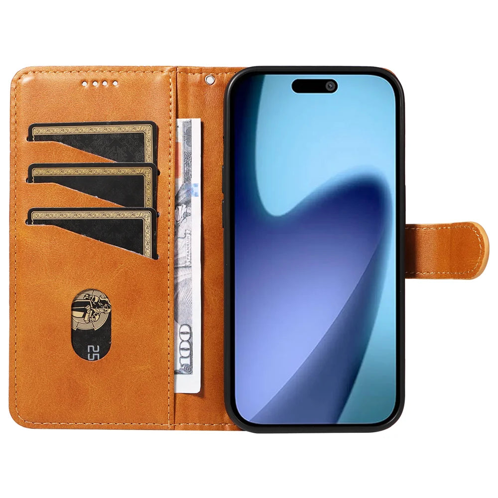 For iPhone Air Wallet Case T-Shape Lines Leather Phone Cover Stand - Brown - 2