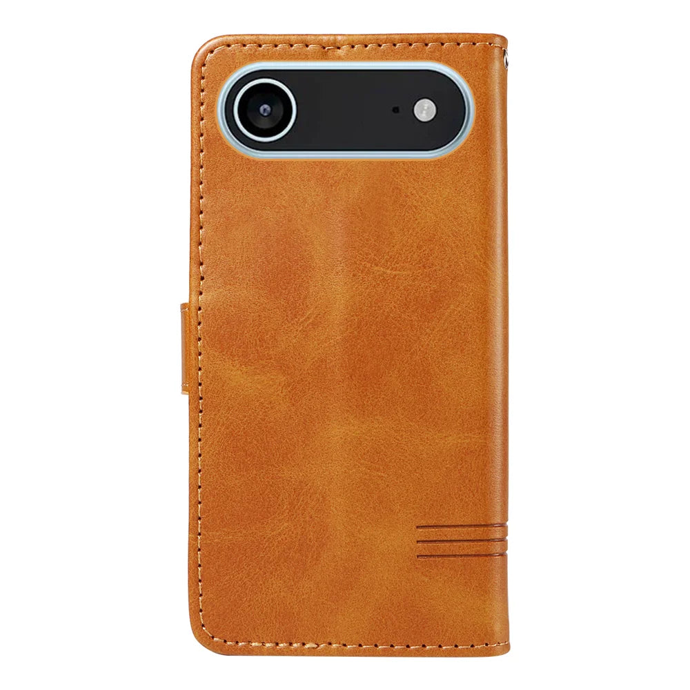 For iPhone Air Wallet Case T-Shape Lines Leather Phone Cover Stand - Brown - 7