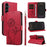 For Samsung Galaxy S25 FE Leather Wallet Case with Strap Dandelion Imprint Phone Stand Cover - Red - 1