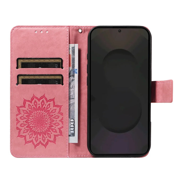 For Samsung Galaxy S25 FE Leather Wallet Case Sunflower Imprinted Phone Cover - Pink - 2