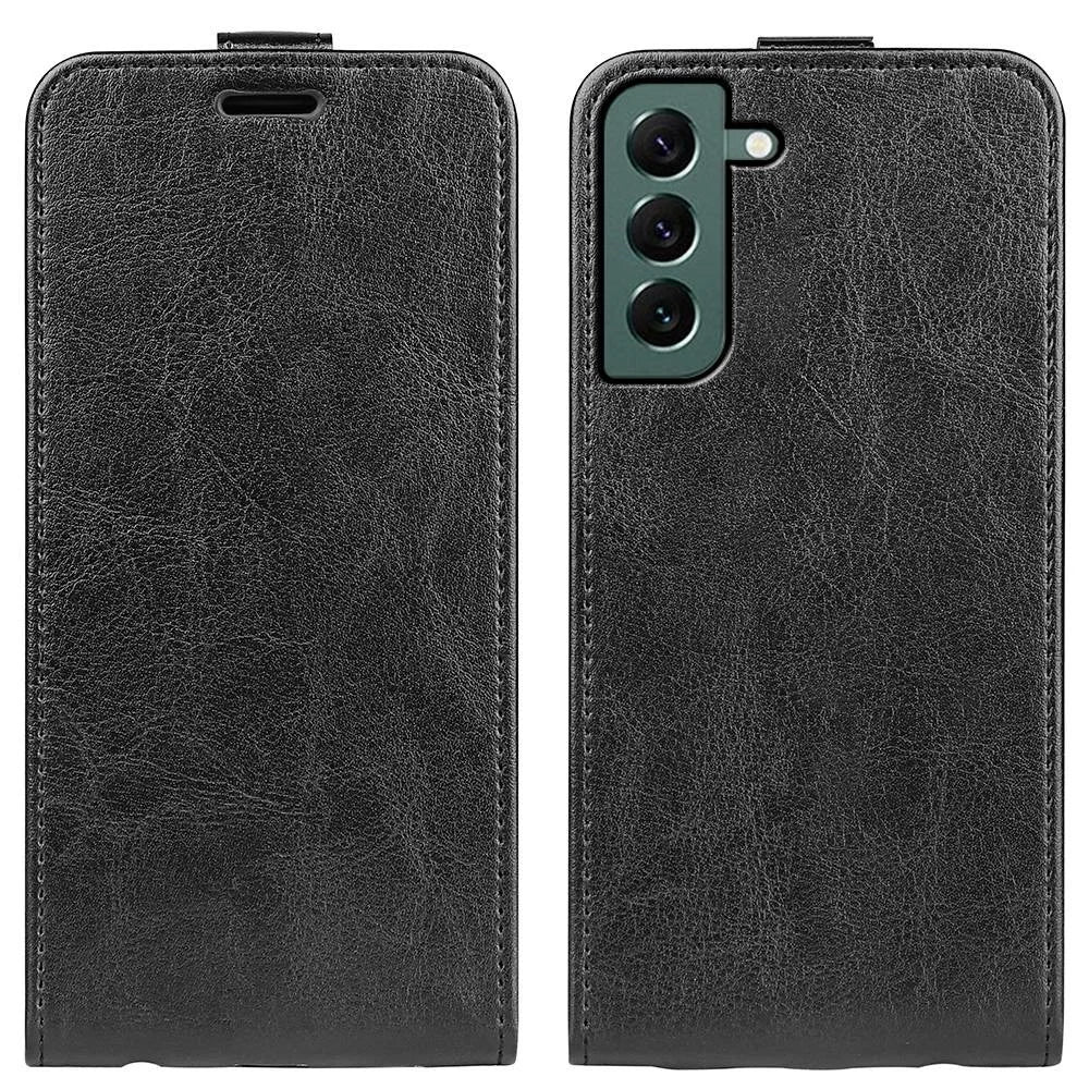 For Samsung Galaxy S23+ Anti-scratch PU Leather Phone Case Magnetic Closure Vertical Flip Crazy Horse Texture Card Holder Phone Shell - Black - 1