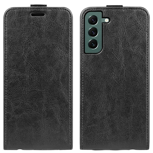 For Samsung Galaxy S23+ Anti-scratch PU Leather Phone Case Magnetic Closure Vertical Flip Crazy Horse Texture Card Holder Phone Shell - Black - 1