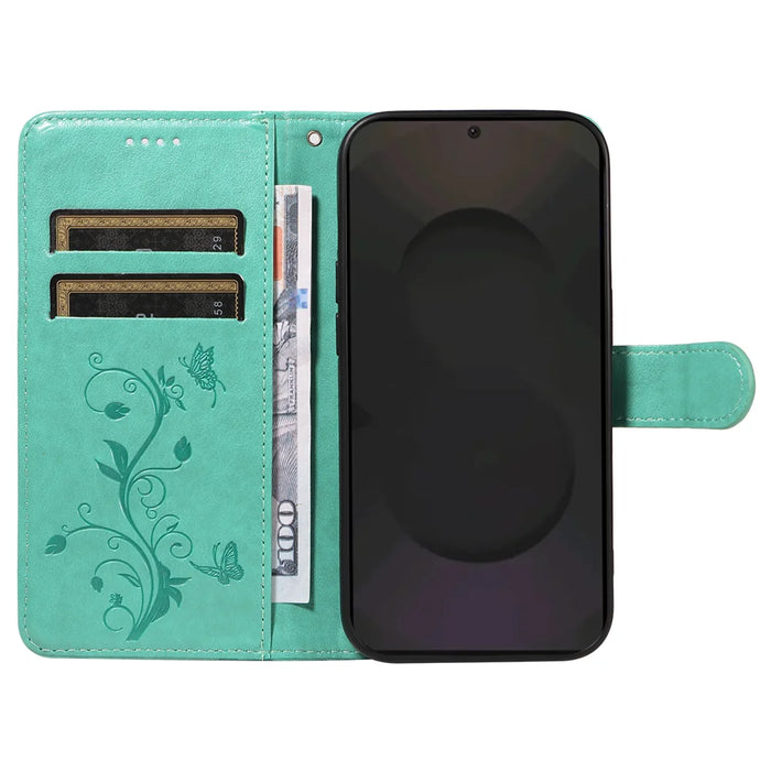 For Samsung Galaxy S25 FE PU Leather Cases Flower Pattern Wallet Stand Phone Cover with Strap - Green - 2