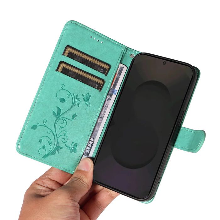 For Samsung Galaxy S25 FE PU Leather Cases Flower Pattern Wallet Stand Phone Cover with Strap - Green - 7