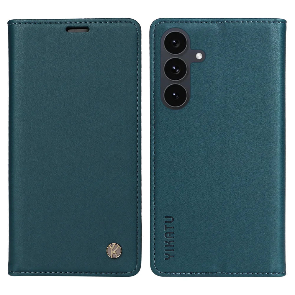 YIKATU For Samsung Galaxy S25 FE Phone Cases  Magnetic Closure PU Leather Mobile Cover - Green - 1