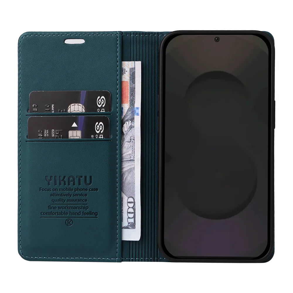 YIKATU For Samsung Galaxy S25 FE Phone Cases  Magnetic Closure PU Leather Mobile Cover - Green - 2