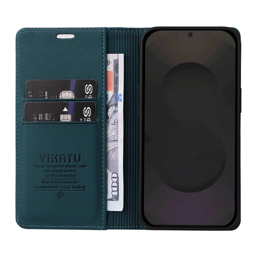YIKATU For Samsung Galaxy S25 FE Phone Cases  Magnetic Closure PU Leather Mobile Cover - Green - 2