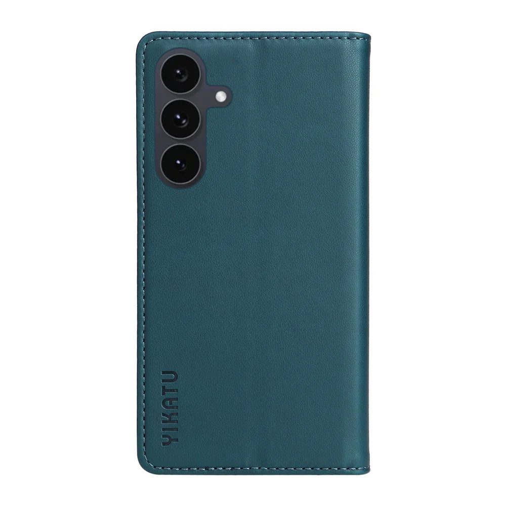 YIKATU For Samsung Galaxy S25 FE Phone Cases  Magnetic Closure PU Leather Mobile Cover - Green - 6