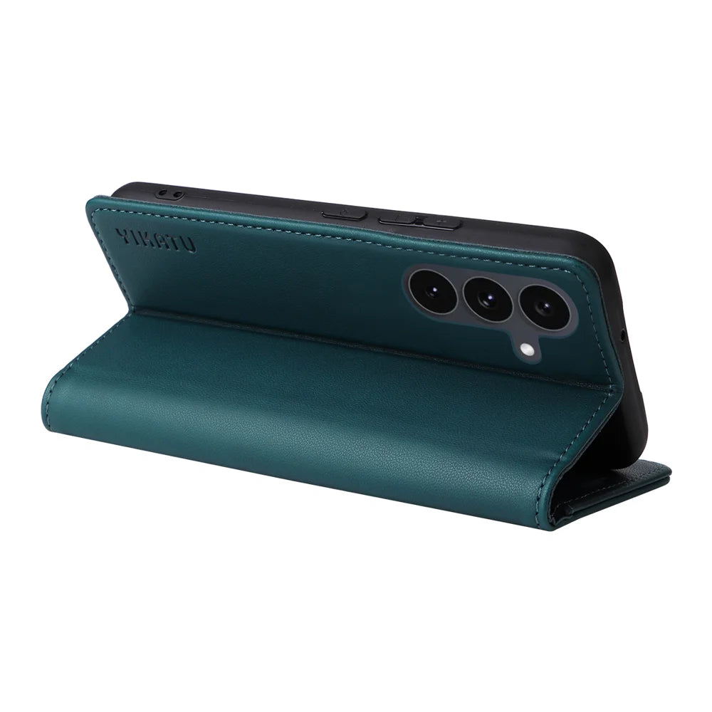 YIKATU For Samsung Galaxy S25 FE Phone Cases  Magnetic Closure PU Leather Mobile Cover - Green - 7