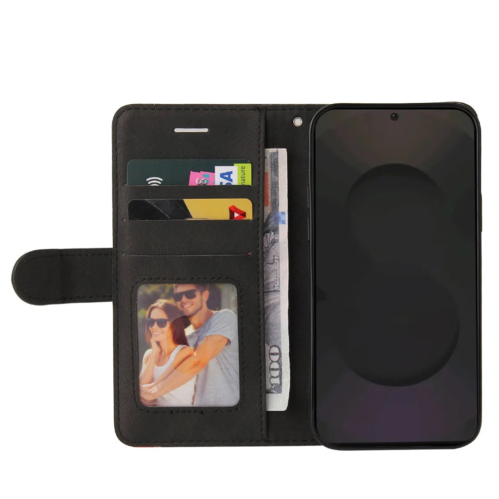 For Samsung Galaxy S25 FE Leather Phone Case Stand Wallet with Bi-colour Splicing Design - Black - 2