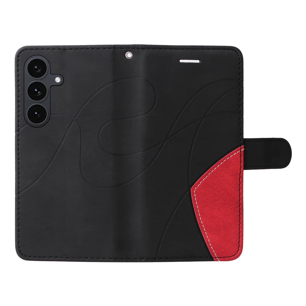 For Samsung Galaxy S25 FE Leather Phone Case Stand Wallet with Bi-colour Splicing Design - Black - 3