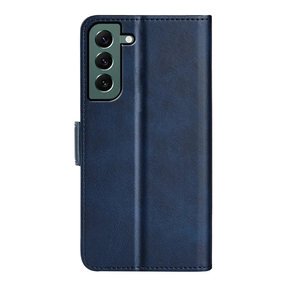 For Samsung Galaxy S23+ Calf Texture PU Leather Dual Magnetic Clasp Phone Case Anti-scratch Stand Wallet Cover - Blue - 6