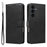 For Samsung Galaxy S25 FE Leather Wallet Case with Strap Solid Color Phone Stand Cover - Black - 1