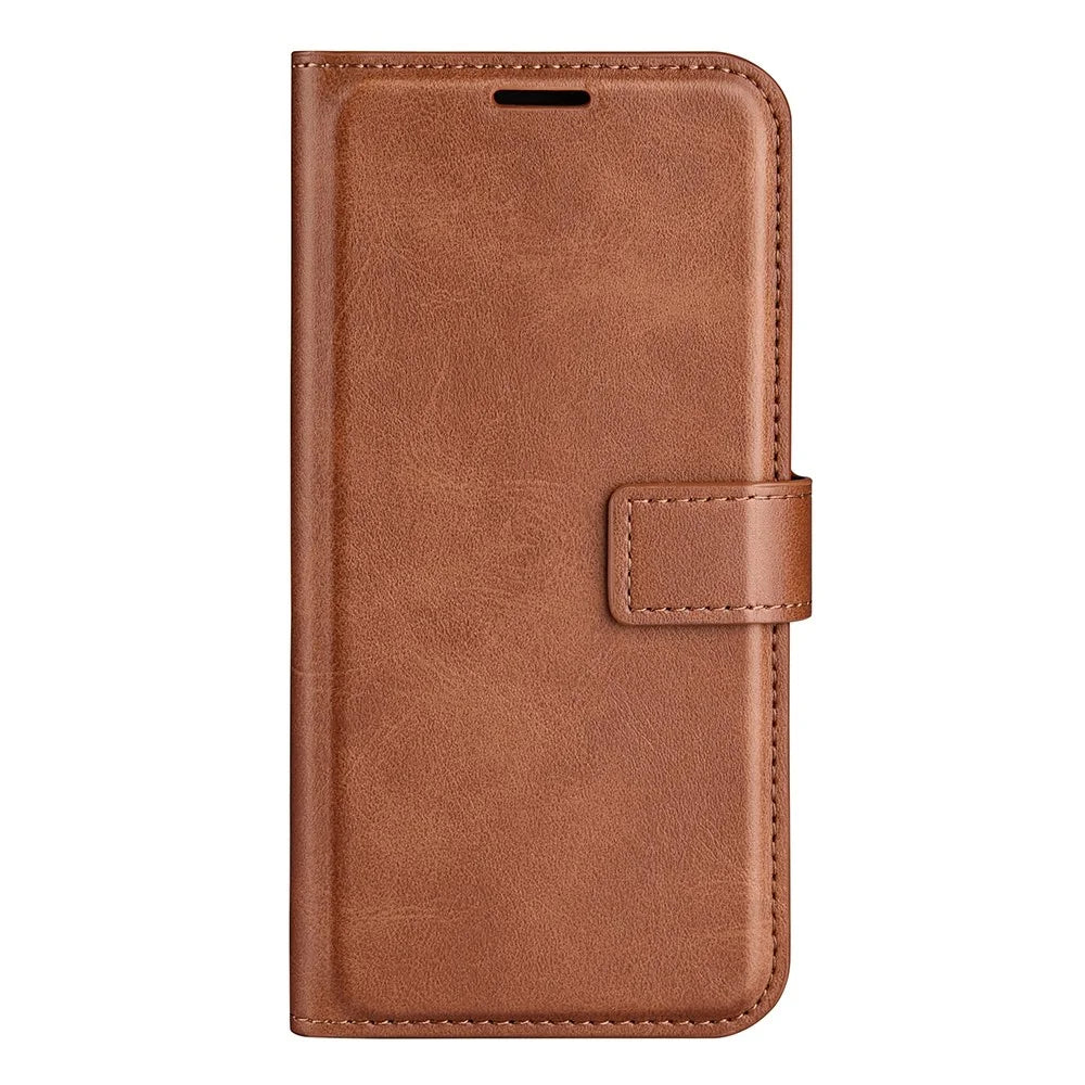 For Samsung Galaxy S23+ Anti-fingerprint Calf Texture Stand Wallet PU Leather Case Square Magnetic Clasp Flip Phone Cover - Light Brown - 5