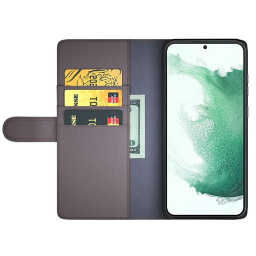 For Samsung Galaxy S23+ Case Genuine Split Leather Phone Cover with Wallet Stand - Brown - 2
