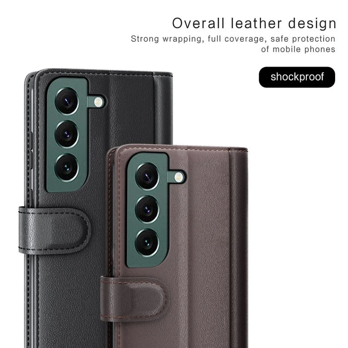 For Samsung Galaxy S23+ Case Genuine Split Leather Phone Cover with Wallet Stand - Brown - 7