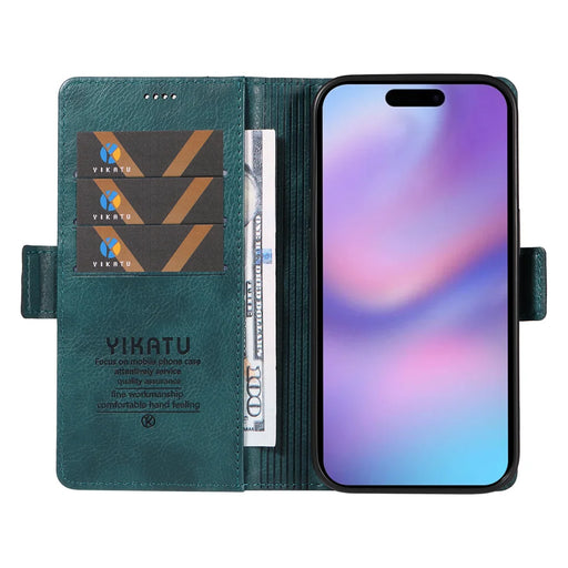 YIKATU For iPhone 17 Case  YK-007 Litchi Texture PU Leather Wallet Phone Cover - Blue - 2