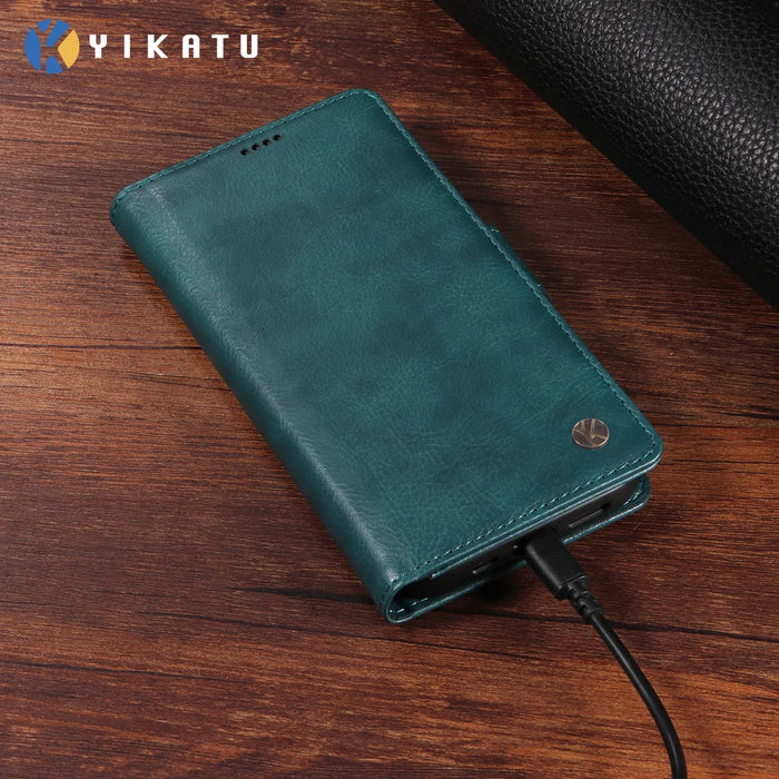 YIKATU For iPhone 17 Case  YK-007 Litchi Texture PU Leather Wallet Phone Cover - Blue - 5