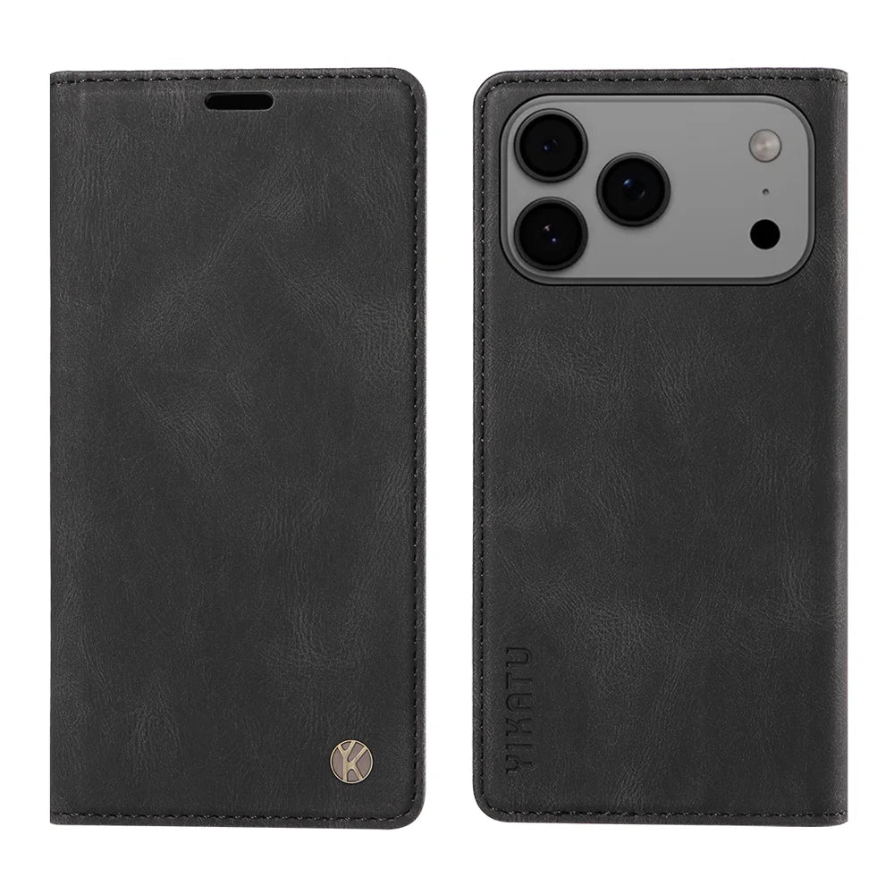 YIKATU For iPhone 18 Pro Max / 17 Pro Max Leather Cover  YK-004 Skin-Touch Wallet Phone Cases - Black - 1