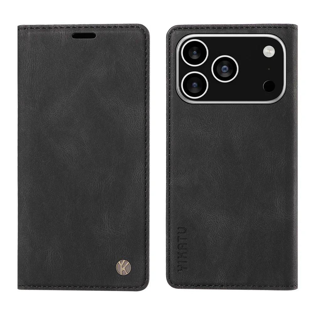 YIKATU For iPhone 18 Pro / 17 Pro Leather Cover  YK-004 Skin-Touch Wallet Phone Cases - Black - 1