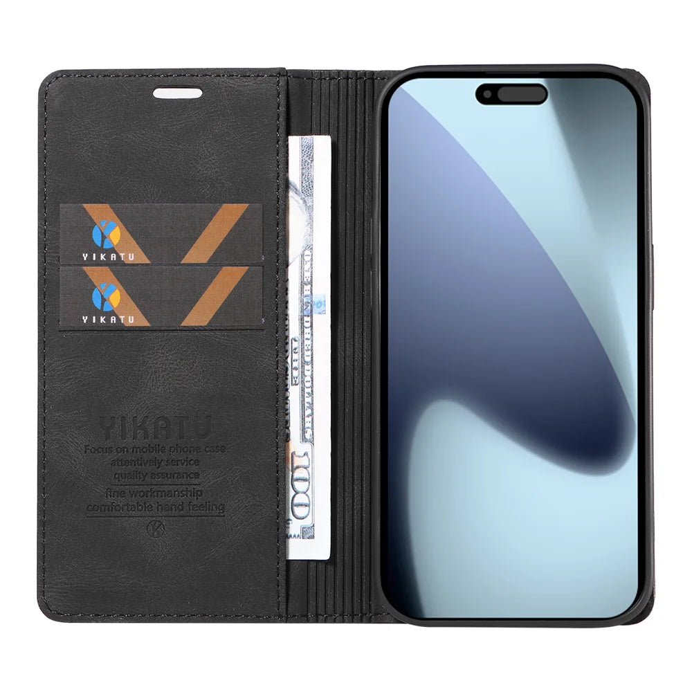 YIKATU For iPhone 18 Pro / 17 Pro Leather Cover  YK-004 Skin-Touch Wallet Phone Cases - Black - 2