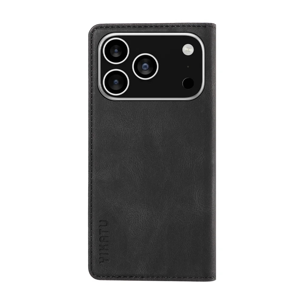 YIKATU For iPhone 18 Pro / 17 Pro Leather Cover  YK-004 Skin-Touch Wallet Phone Cases - Black - 6
