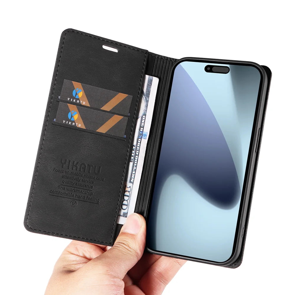 YIKATU For iPhone 18 Pro / 17 Pro Leather Cover  YK-004 Skin-Touch Wallet Phone Cases - Black - 7