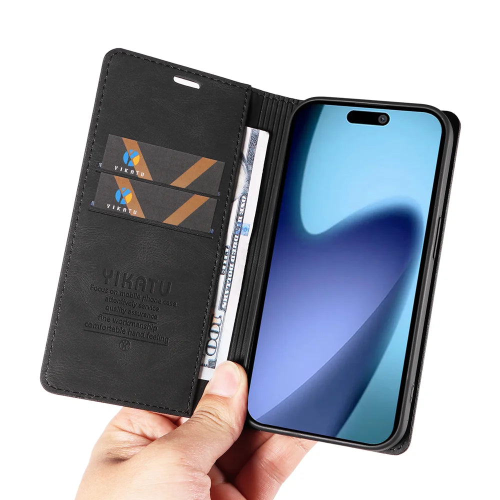 YIKATU For iPhone Air Leather Cover  YK-004 Skin-Touch Wallet Phone Cases - Black - 7