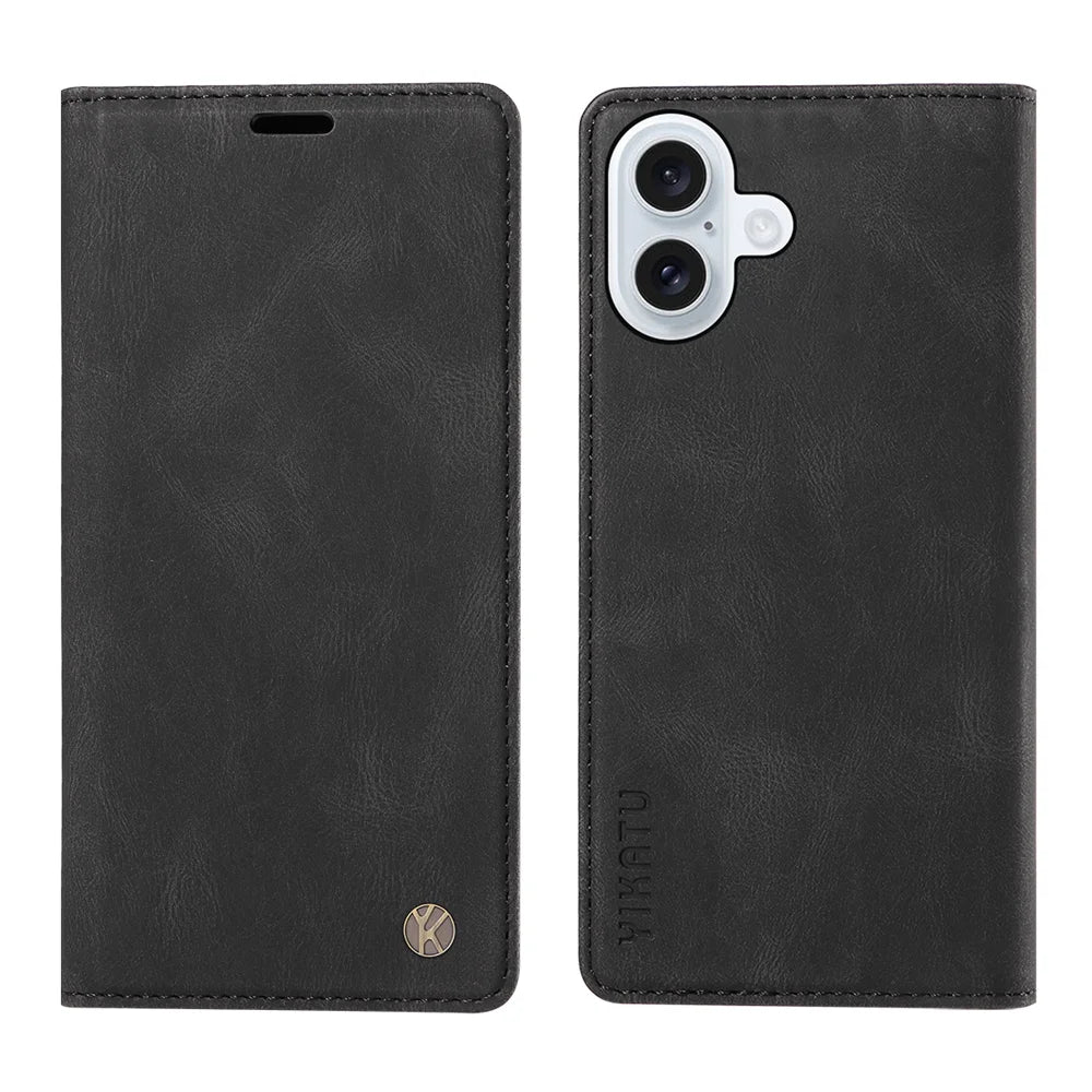 YIKATU For iPhone 17 Leather Cover  YK-004 Skin-Touch Wallet Phone Cases - Black - 1