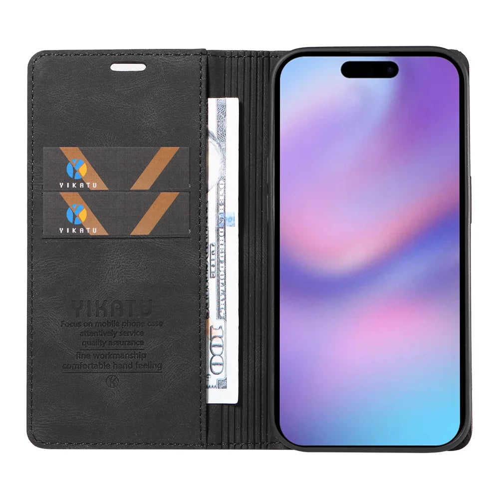 YIKATU For iPhone 17 Leather Cover  YK-004 Skin-Touch Wallet Phone Cases - Black - 2