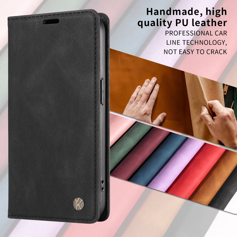 YIKATU For iPhone 17 Leather Cover  YK-004 Skin-Touch Wallet Phone Cases - Black - 4