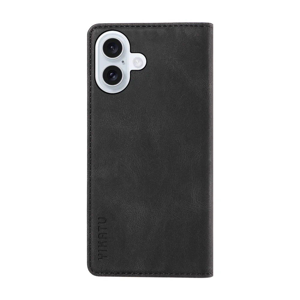YIKATU For iPhone 17 Leather Cover  YK-004 Skin-Touch Wallet Phone Cases - Black - 6