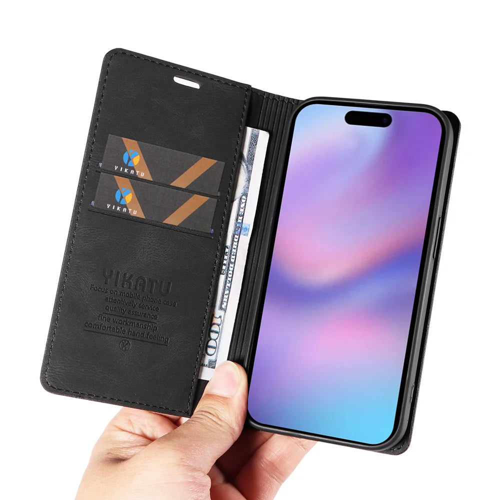 YIKATU For iPhone 17 Leather Cover  YK-004 Skin-Touch Wallet Phone Cases - Black - 7