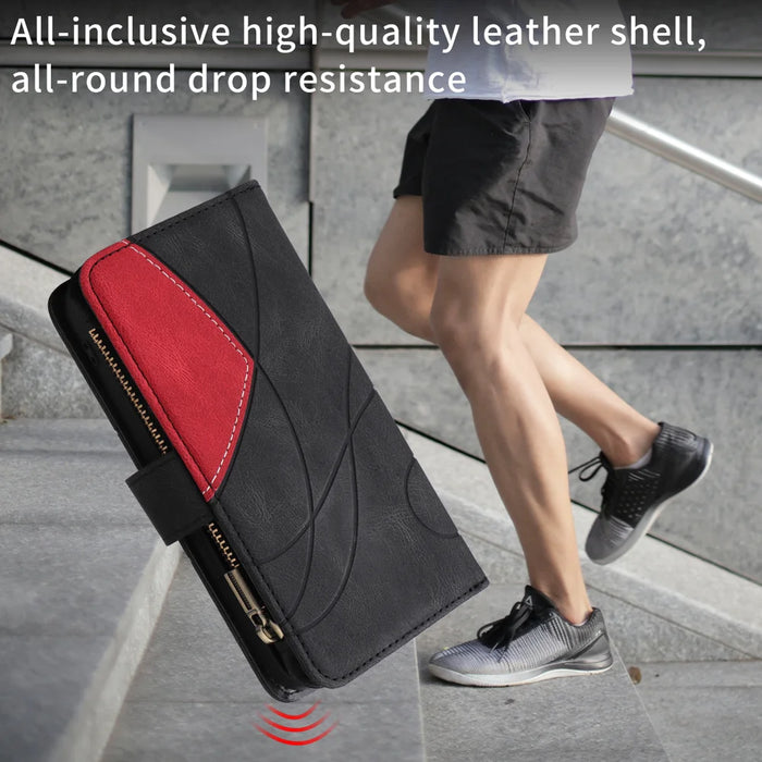 For iPhone Air Leather Case with Strap Zipper 9 Card Slot Phone Cover Stand - Black - 4