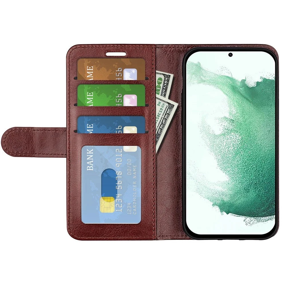 PU Leather Phone Cover for Samsung Galaxy S23+, Crazy Horse Texture Shockproof Case with Stand Wallet - Brown - 2
