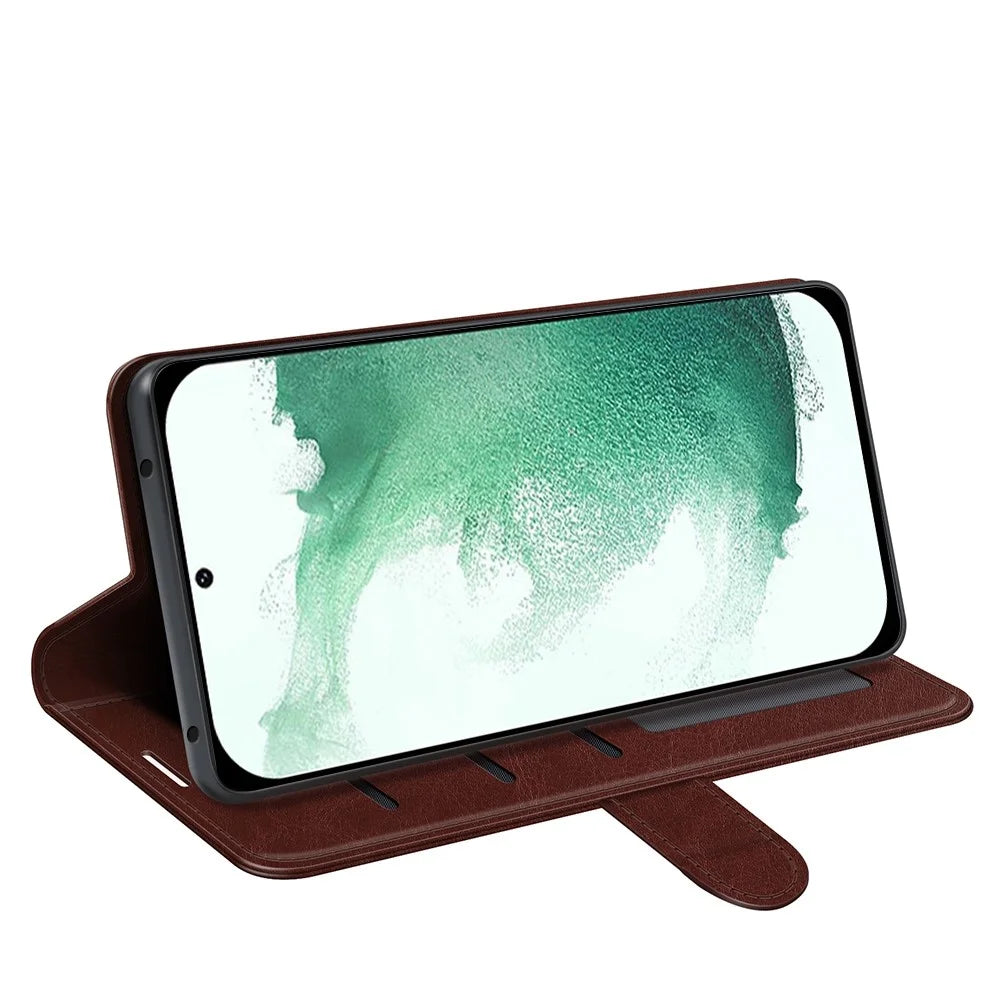 PU Leather Phone Cover for Samsung Galaxy S23+, Crazy Horse Texture Shockproof Case with Stand Wallet - Brown - 3