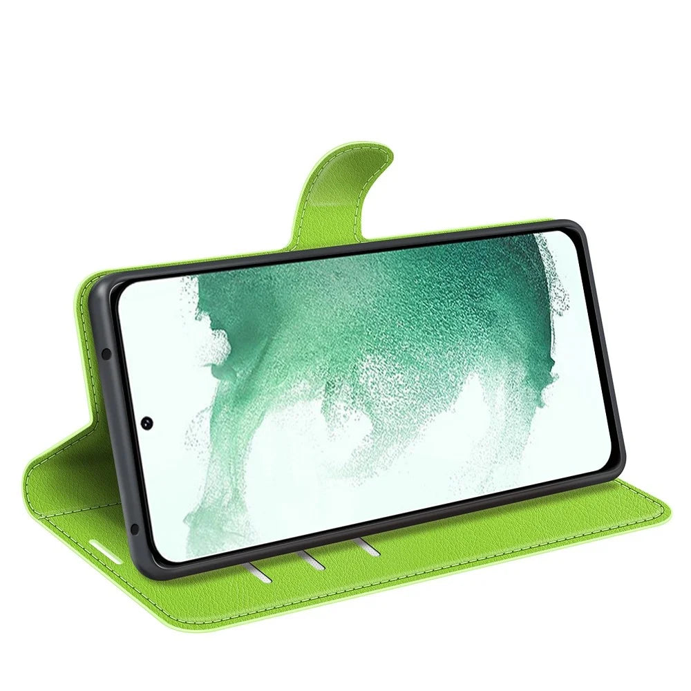 For Samsung Galaxy S23+ Full Protection Case Flip Stand Wallet Anti-scratch Litchi Texture PU Leather Phone Cover - Green - 3