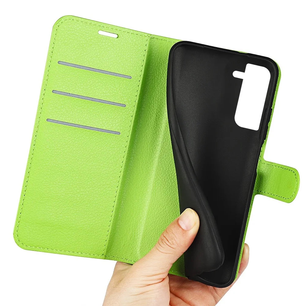 For Samsung Galaxy S23+ Full Protection Case Flip Stand Wallet Anti-scratch Litchi Texture PU Leather Phone Cover - Green - 4