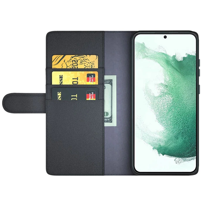 For Samsung Galaxy S23 Case Genuine Split Leather Phone Cover with Wallet Stand - Black - 2